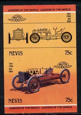 Nevis 1985 75c Ford 999 (1904) unmounted mint imperf se-tenant pair (as SG 259a), stamps on cars, stamps on ford