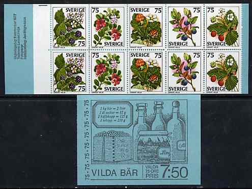 Sweden 1977 Wild Berries 7k50 booklet complete and pristine, SG SB321, stamps on fruit, stamps on berries