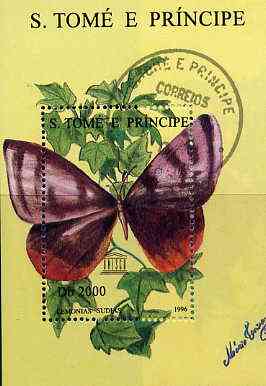 St Thomas & Prince Islands 1996 Butterflies perf miniature sheet cto used, stamps on butterflies