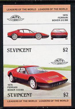 St Vincent 1983 $2 Ferrari Boxer  512BB (1976) unmounted mint imperf se-tenant pair (as SG 737a), stamps on cars, stamps on ferrari