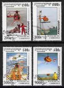 Cambodia 1997 Greenpeace Helicopters complete set of 4 values cto used, stamps on aviation, stamps on helicopters, stamps on polar, stamps on environment