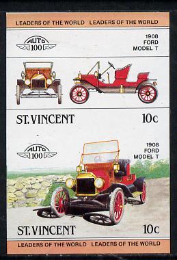 St Vincent 1983 10c Ford Model 'T' (1908) unmounted mint imperf se-tenant pair (as SG 727a), stamps on cars, stamps on ford