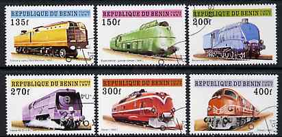 Benin 1997 Locomotives complete set of 6 values cto used, SG 1607-12, stamps on railways