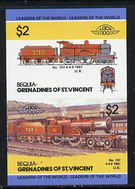 St Vincent - Bequia 1985 Locomotives #3 (Leaders of the World) $2 (4-4-0 Loco 737) unmounted mint imperf se-tenant pair, stamps on railways