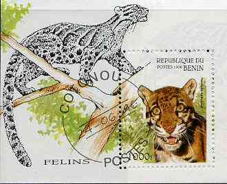 Benin 1996 Wild Cats perf m/sheet (1000f value) cto used Mi BL 19, stamps on animals    cats
