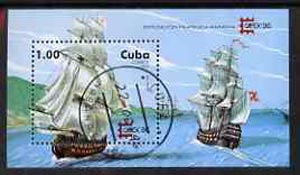 Cuba 1996 Capex 96 Stamp Exhibition (18th Century Sailing Ships) perf miniature sheet cto used, SG MS4078, stamps on ships, stamps on stamp exhibitions