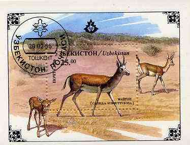 Uzbekistan 1996 Antelope perf miniature sheet cto used, stamps on animals, stamps on antelope