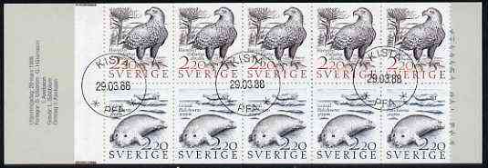 Sweden 1988 Coastal Wildlife 22k booklet complete with first day cancels, SG SB407, stamps on birds      eagle    birds of prey     seals     