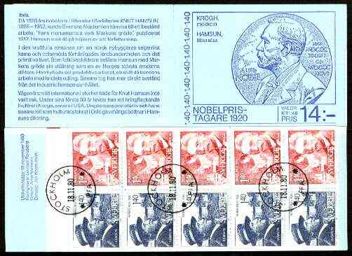 Sweden 1980 Nobel Prize Winners of 1920 14k booklet complete with first day cancels, SG SB346, stamps on nobel      literature     medical