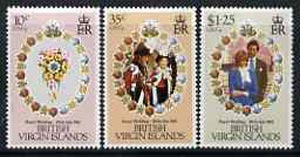 British Virgin Islands 1981 Royal Wedding set of 3 unmounted mint, SG 463-65, stamps on royalty, stamps on diana, stamps on charles, stamps on 