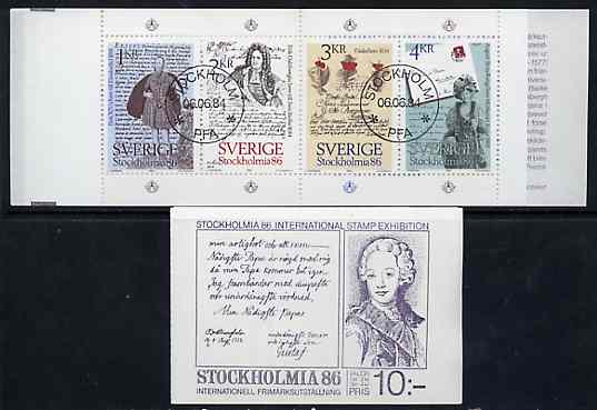 Sweden 1984 Stockholmia 86 Stamp Exhibition 10k booklet complete with first day cancels, SG SB374, stamps on stamp exhibitions, stamps on postal, stamps on stamp on stamp, stamps on letters, stamps on architecture, stamps on slania, stamps on stamponstamp