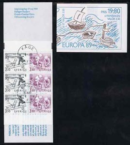 Sweden 1989 Europa 19k80 booklet (Children's Games) complete with first day cancels, SG SB417, stamps on europa, stamps on children, stamps on toys, stamps on ships, stamps on slania