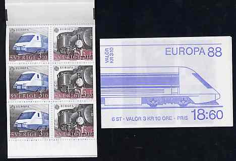 Sweden 1988 Europa 18k60 booklet (Railways) complete and pristine, SG SB410, stamps on europa    railways