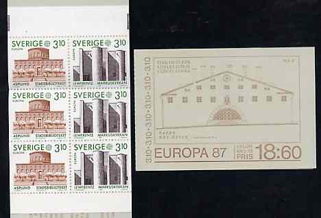 Sweden 1987 Europa 18k60 booklet (Architecture) complete and pristine, SG SB398, stamps on europa    architecture     libraries    churches