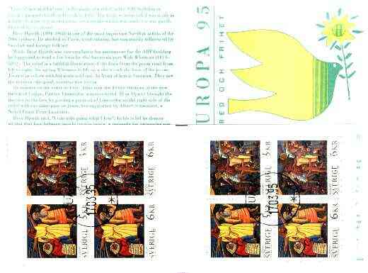 Sweden 1995 Europa 44k booklet (Peace & Freedom) complete with first day cancels, stamps on europa    peace    love    freedom    nobel