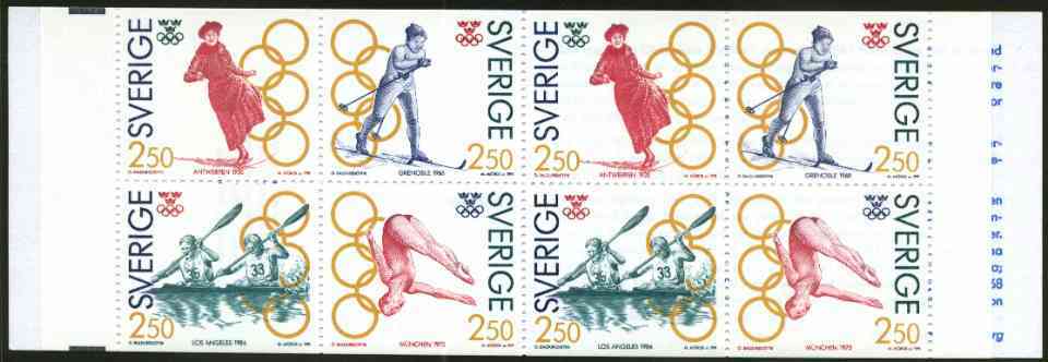 Sweden 1991 Olympic Games Gold Medalists 20k booklet complete and very fine, SG SB438, stamps on olympics     ice skating     skiing    canoeing     diving