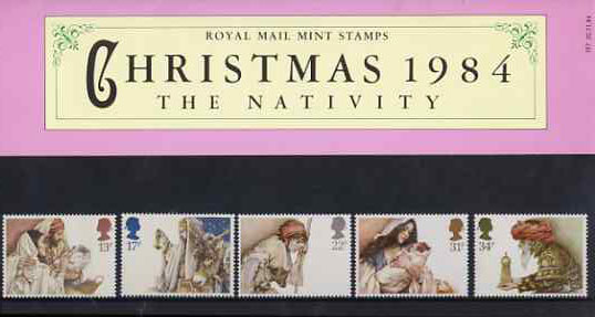 Great Britain 1984 Christmas set of 5 in official presentation pack SG 1267-71, stamps on christmas