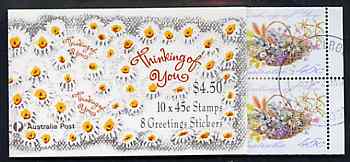 Australia 1992 'Thinking of You' $4.50 booklet complete with first day cancels, SG SB77, stamps on flowers