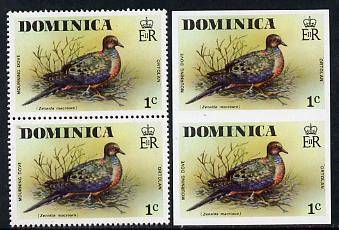 Dominica 1978 Mourning Dove 1c in imperf pair plus normal pair unmounted mint, SG 524var, stamps on birds, stamps on doves