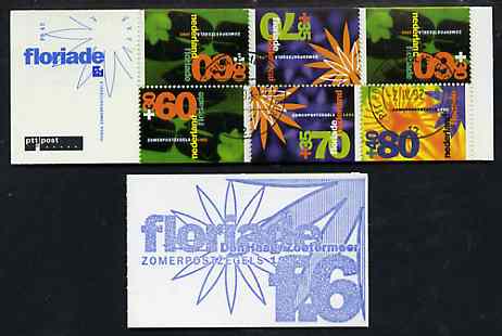 Netherlands 1992 Welfare Funds - Floriade Flower Show 6g booklet (tete-beche pane) complete with first day cancels, SG SB105, stamps on flowers