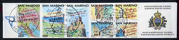 San Marino 1990 Tourism Year 2,000L booklet complete with first day cancels, SG SB2, stamps on tourism, stamps on maps, stamps on flags