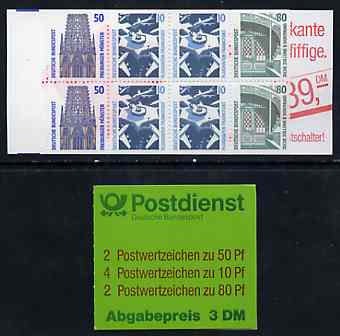 Germany - West 1993 Tourist Sights 3m booklet complete and pristine, SG SB79a, stamps on airports, stamps on cathedrals, stamps on , stamps on museums, stamps on tourism, stamps on 