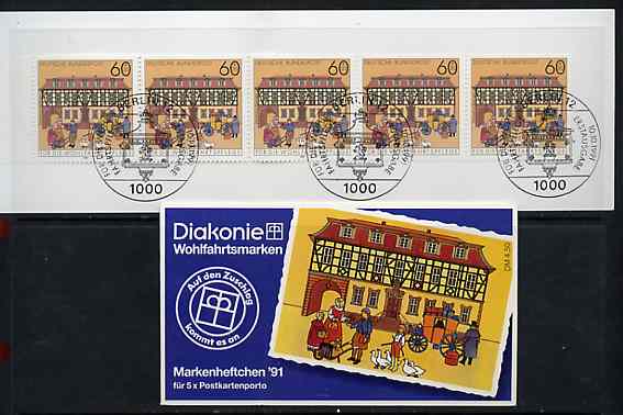 Germany - West 1991 BÃ¼dingen Post Station 4m50 booklet complete with commemorative cancels (contains SG 2416 x 5), stamps on postal, stamps on mail coaches