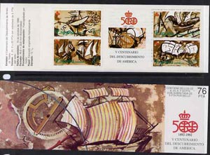 Spain 1990 500th Anniversary of Discovery of America (5th Issue) 76p booklet complete and fine, SG SB8, stamps on ships, stamps on americana, stamps on  columbus, stamps on compass, stamps on  navigation