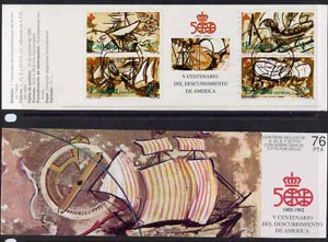 Spain 1990 500th Anniversary of Discovery of America (5th Issue) 76p booklet complete with pre-release cancel (15th Oct) SG SB8, stamps on ships, stamps on americana, stamps on  columbus, stamps on compass, stamps on  navigation