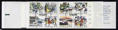 Sweden 1988 Rebate Stamps 20k booklet (Midsummer Festival) complete with first day cancels, SG SB408, stamps on dancing    music    folklore     ships    flowers
