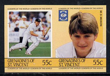 St Vincent - Grenadines 1985 Cricketers #3 - 55c M D Moxon - unmounted mint imperf se-tenant pair (as SG 364a), stamps on cricket, stamps on sport