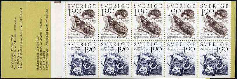 Sweden 1984 Swedish Mountain World 19k booklet complete and pristine, SG SB371, stamps on lemming    oxen      bovine      animals