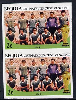 St Vincent - Bequia 1986 World Cup Football 2c (Iraqi Team) unmounted mint imperf pair, stamps on football, stamps on sport