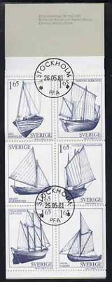 Sweden 1981 Provincial Sailing Ships 9k90 booklet complete with cds cancels, SG SB352, stamps on ships