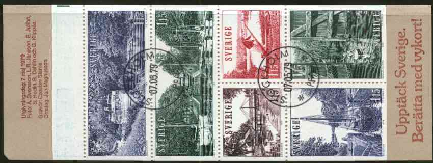 Sweden 1979 Tourism - GÃ¶ta Canal 6k90 booklet complete with first day cancels, SG SB335, stamps on canals, stamps on ships, stamps on canoeing, stamps on bridges, stamps on slania