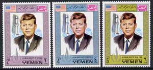 Yemen - Royalist 1968 Human Rights Year the three perf values showing J F Kennedy unmounted mint (Mi 541, 545 & 549A)*, stamps on human rights, stamps on personalities, stamps on kennedy