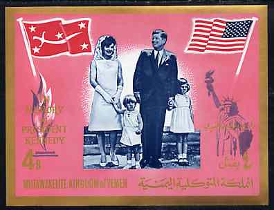 Yemen - Royalist 1965 J F Kennedy Commemoration imperf m/sheet unmounted mint, Mi BL 16, stamps on personalities     kennedy