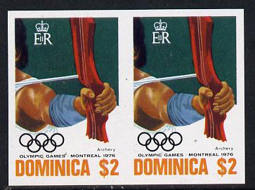 Dominica 1976 Olympic Games $2 (Archery) imperf pair unmounted mint, as SG 521, stamps on sport, stamps on archery, stamps on olympics