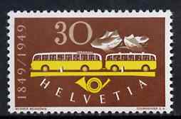 Switzerland 1949 Centenary of Federal Post 30c (Postal Bus) unmounted mint, SG 502*, stamps on postal, stamps on buses
