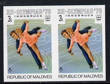 Maldive Islands 1976 Winter Olympics 3l (Pairs Ice Skating) unmounted mint imperf pair (as SG 626), stamps on sport, stamps on olympics, stamps on skating