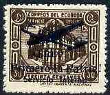 Ecuador 1930s Servicio Interno opt on 30c brown unissued Official stamp without gum with ! instead of full stop after Patria with superb set-off on reverse, stamps on aviation