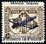 Ecuador 1930s Servicio Interno opt on 30c brown unissued Official stamp without gum with ! instead of full stop after Patria plus opt misplaced and AEREO omitted, stamps on aviation