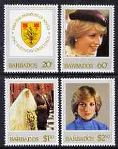 Barbados 1982 Princess Dianas 21st Birthday set of 4 unmounted mint, SG 705-8, stamps on royalty, stamps on diana, stamps on charles, stamps on 