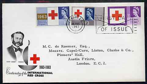 Great Britain 1963 Red Cross phosphor set of 3 on illustrated cover with special first day machine cancel SG 642p-44p (type-written address), stamps on red cross     medical