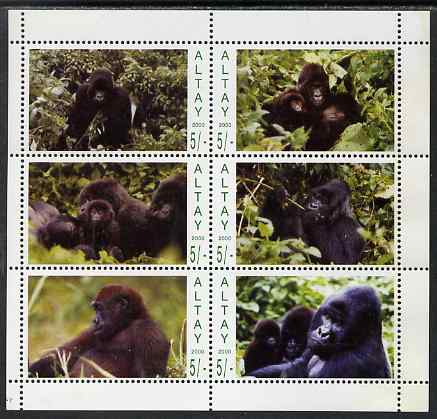 Altaj Republic 2000 Gorillas perf sheetlet containing 6 values unmounted mint, stamps on animals, stamps on apes, stamps on gorillas