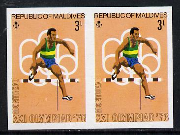 Maldive Islands 1976 Montreal Olympics 3l (Hurdling) unmounted mint imperf pair (as SG 656), stamps on sport, stamps on hurdles, stamps on olympics