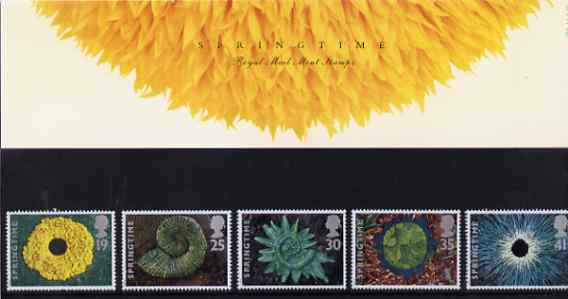 Great Britain 1995 The Four Seasons - Springtime set of 5 in official presentation pack SG 1853-57, stamps on sculptures   flowers