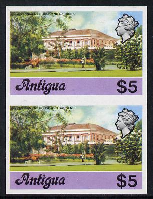 Antigua 1976 Government House $5 (without imprint) unmounted mint imperforate pair (as SG 485A), stamps on constitutions