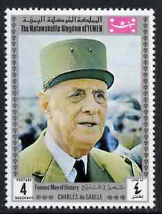 Yemen - Royalist 1969 Famous Men of History 4b De Gaulle from perf set of 11 unmounted mint, Mi 843A*, stamps on constitutions, stamps on personalities, stamps on de gaulle, stamps on personalities, stamps on de gaulle, stamps on  ww1 , stamps on  ww2 , stamps on militaria