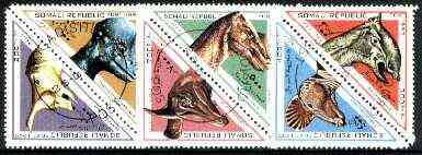 Somalia 1997 Prehistoric Animals complete triangular set of 6 cto used*, stamps on dinosaurs, stamps on triangulars